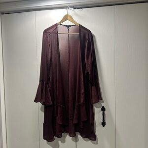 Torrid Burgundy Sheer Flowy Bell Sleeve Cardgan GUC Elegant Top Layering